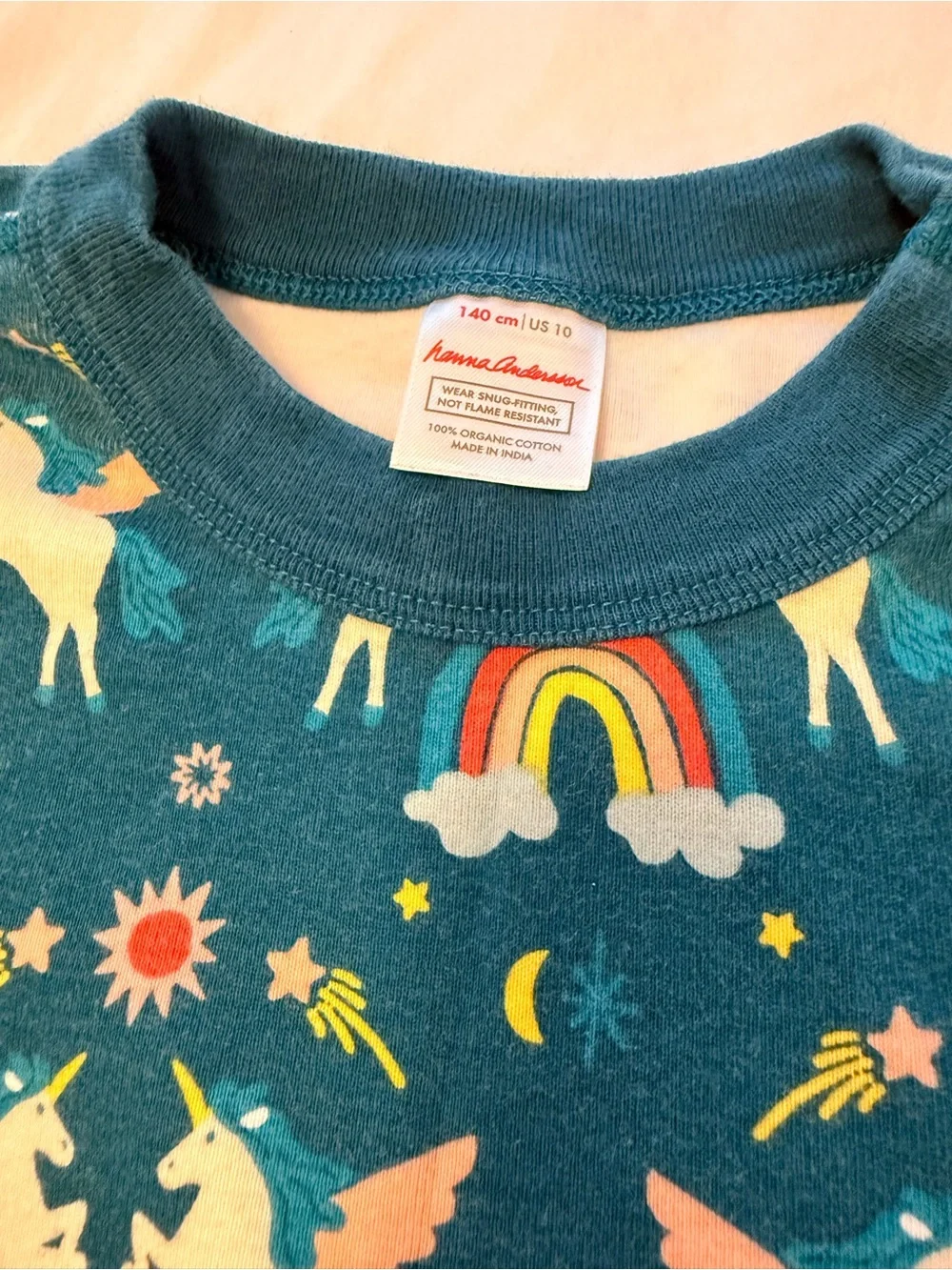 Hanna Andersson Teal Unicorn & Rainbow Pajama Set
